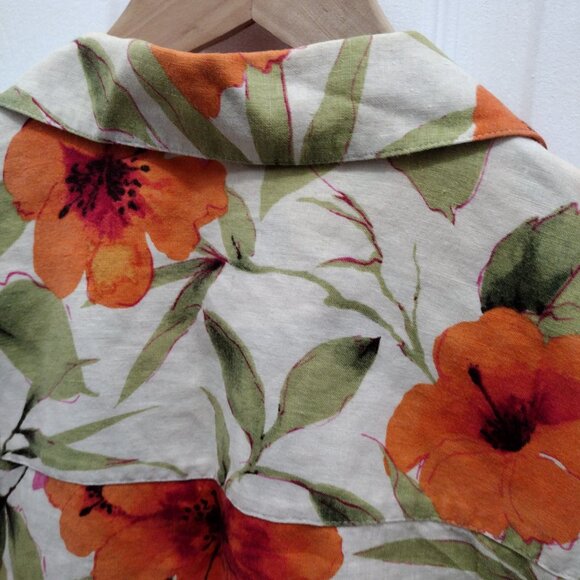 Caribbean Joe Linen Tropical Floral Shirt 1X NWOT Button Front Resort Vibes Top - Picture 11 of 11